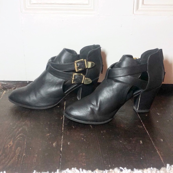 BAMBOO Black Booties with Gold Buckles - Picture 4 of 5